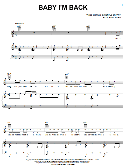 Baby Bash featuring Akon Baby I'm Back Sheet Music Notes & Chords for Piano, Vocal & Guitar (Right-Hand Melody) - Download or Print PDF