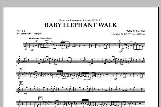 Johnnie Vinson Baby Elephant Walk Pt 1 Clarinet Trumpet Sheet Music Download Pdf Score