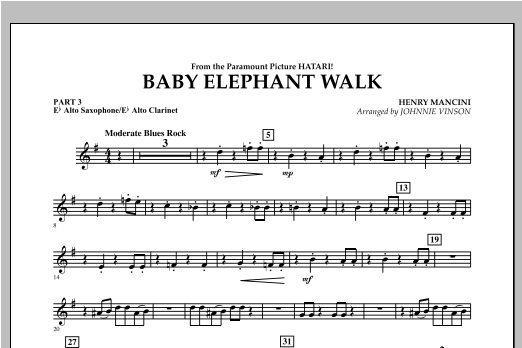 Johnnie Vinson Baby Elephant Walk Pt 3 Eb Alto Sax Alto Clar Sheet Music Download Pdf Score 3119