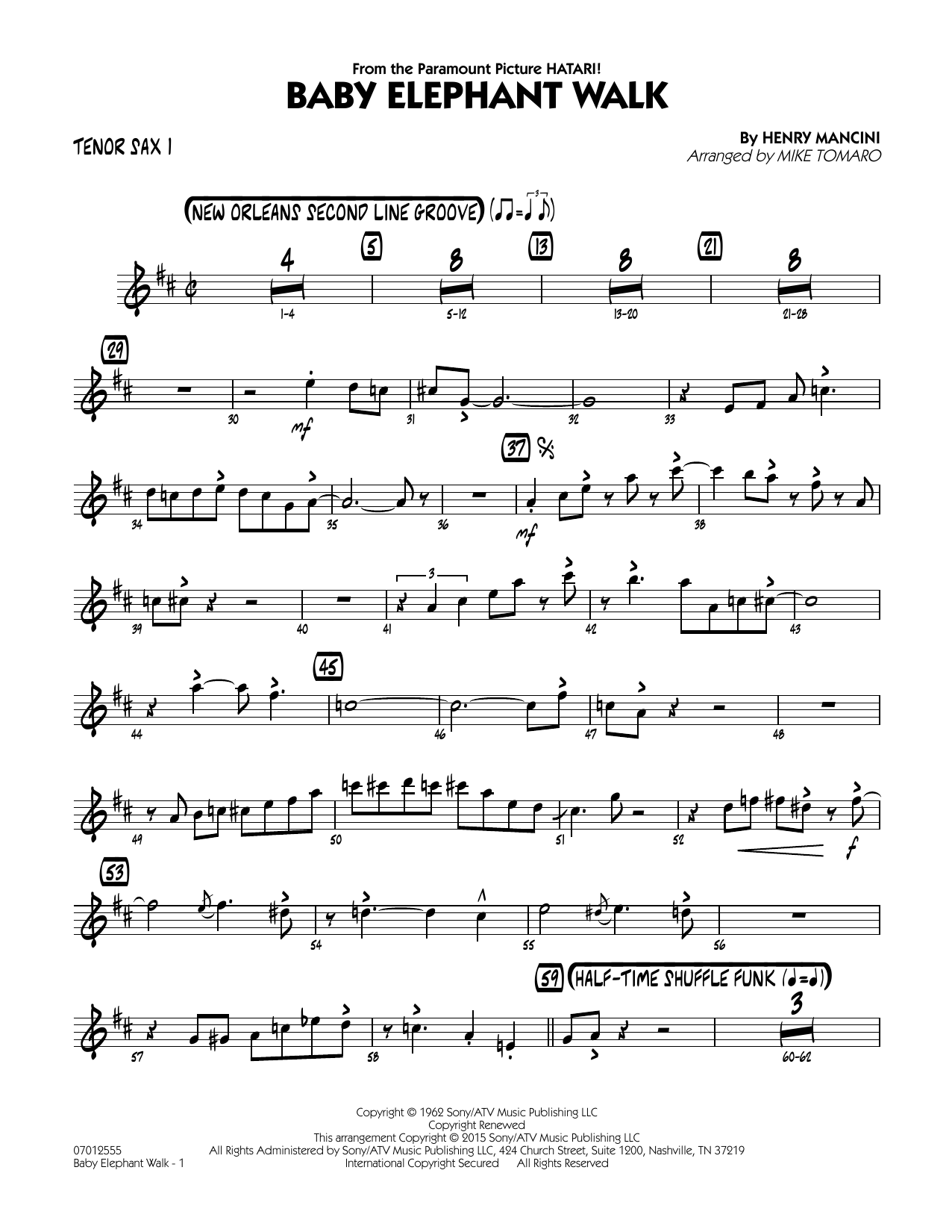 Mike Tomaro Baby Elephant Walk Tenor Sax 1 Sheet Music Download Pdf Score