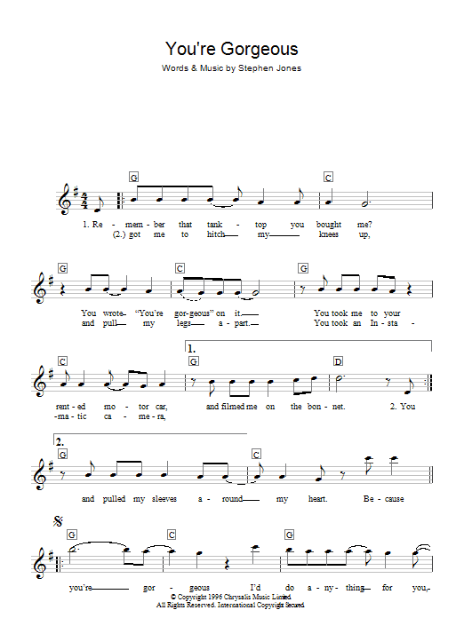 Babybird You're Gorgeous Sheet Music Notes & Chords for Lead Sheet / Fake Book - Download or Print PDF