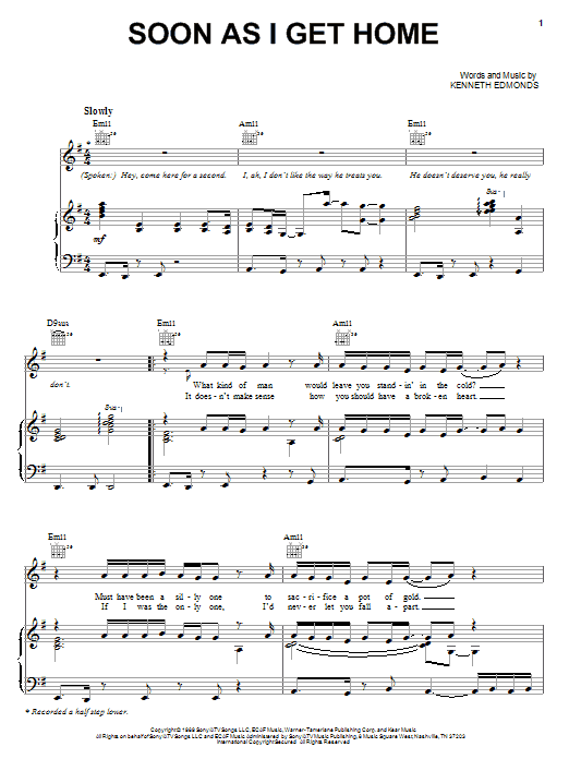 Babyface Soon As I Get Home Sheet Music Notes & Chords for Piano, Vocal & Guitar (Right-Hand Melody) - Download or Print PDF