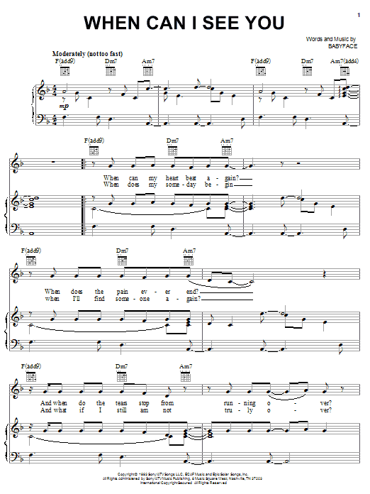 Babyface When Can I See You Sheet Music Notes & Chords for Real Book – Melody & Chords - Download or Print PDF