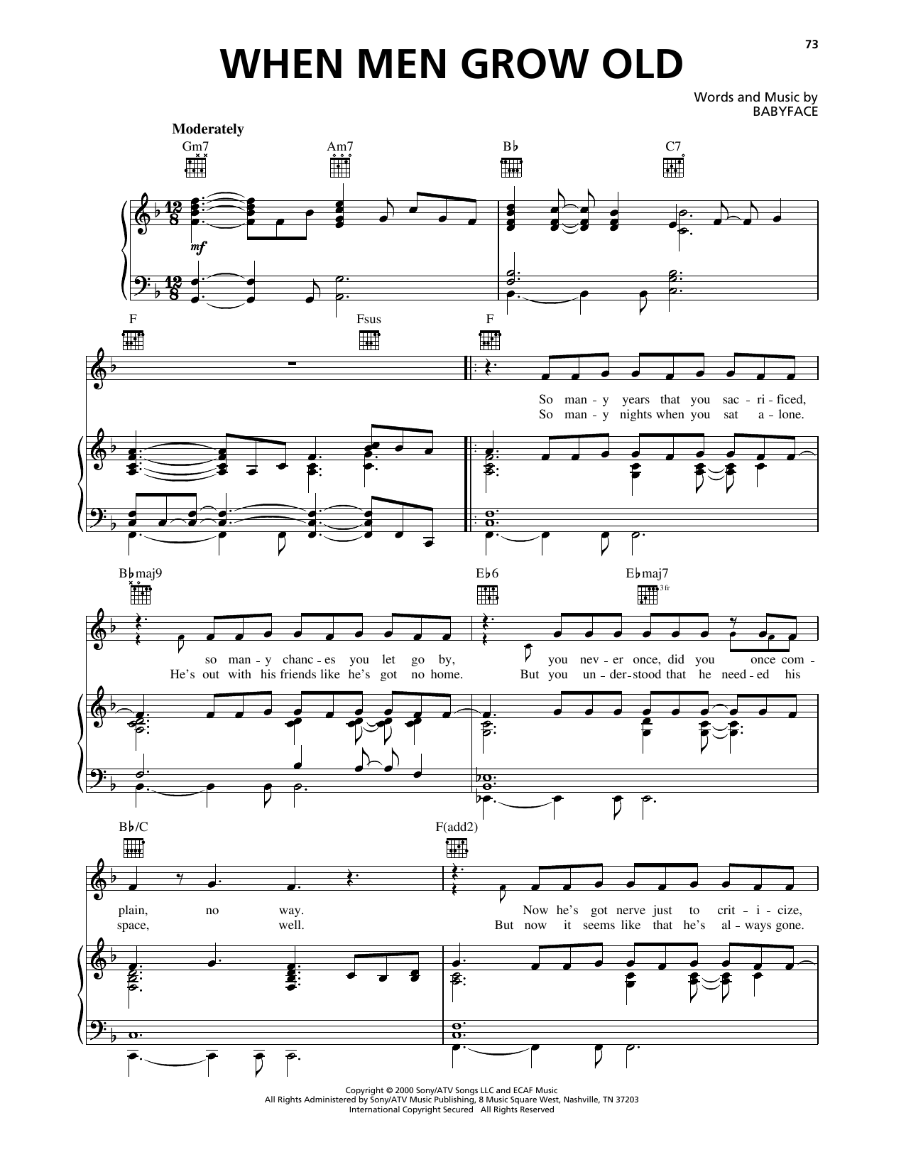 Babyface When Men Grow Old Sheet Music Notes & Chords for Piano, Vocal & Guitar Chords (Right-Hand Melody) - Download or Print PDF Babyface When Men Grow Old Sheet Music Notes & Chords for Piano, Vocal & Guitar Chords (Right-Hand Melody) - Download or Print PDF