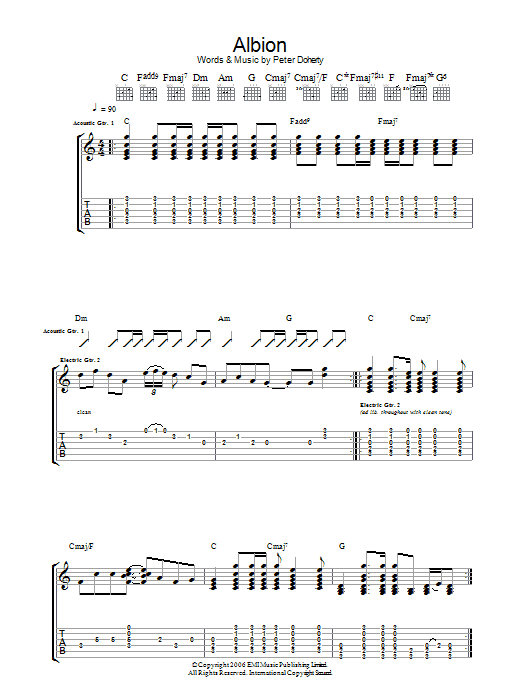 Babyshambles Albion Sheet Music Notes & Chords for Guitar Tab - Download or Print PDF