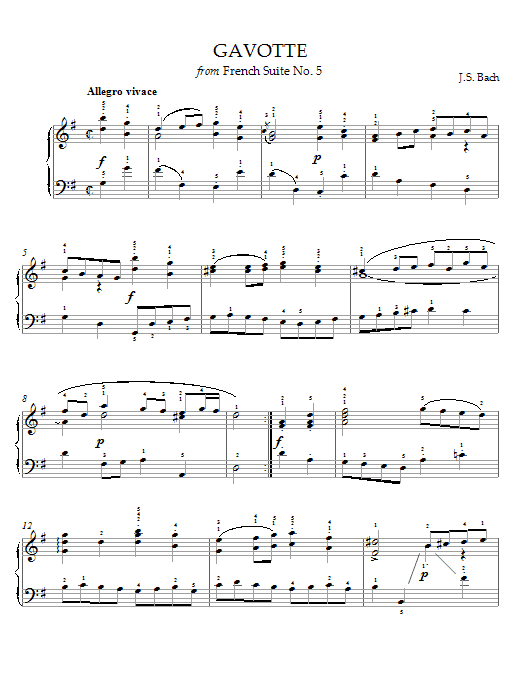 Preview Bach Gavotte in G Major Pop sheet music, notes and chords for Piano, SKU: 21513 Gavotte in G Major sheet music
