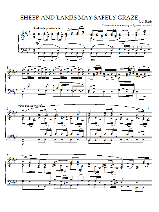 Bach Sheep and Lambs May Safely Graze Sheet Music Notes & Chords for Piano - Download or Print PDF