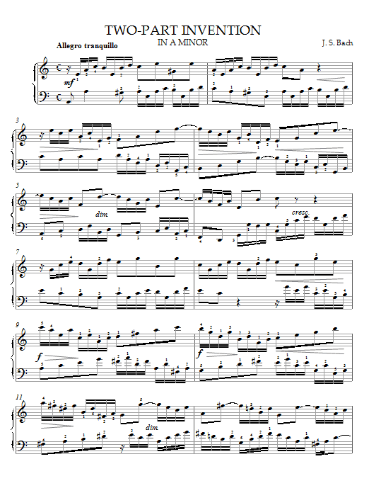 Bach Two-Part Invention in A Minor Sheet Music Notes & Chords for Piano - Download or Print PDF Bach Two-Part Invention in A Minor Sheet Music Notes & Chords for Piano - Download or Print PDF