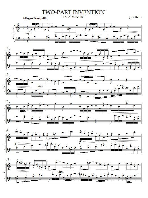 Bach Two-Part Invention in A Minor Sheet Music Notes & Chords for Piano - Download or Print PDF