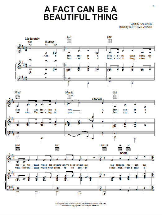 Bacharach & David A Fact Can Be A Beautiful Thing Sheet Music Notes & Chords for Piano, Vocal & Guitar (Right-Hand Melody) - Download or Print PDF