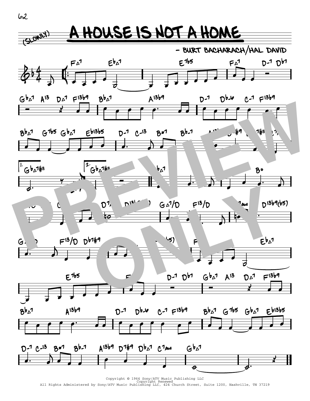 Bacharach & David A House Is Not A Home (arr. David Hazeltine) Sheet Music Notes & Chords for Real Book – Enhanced Chords - Download or Print PDF