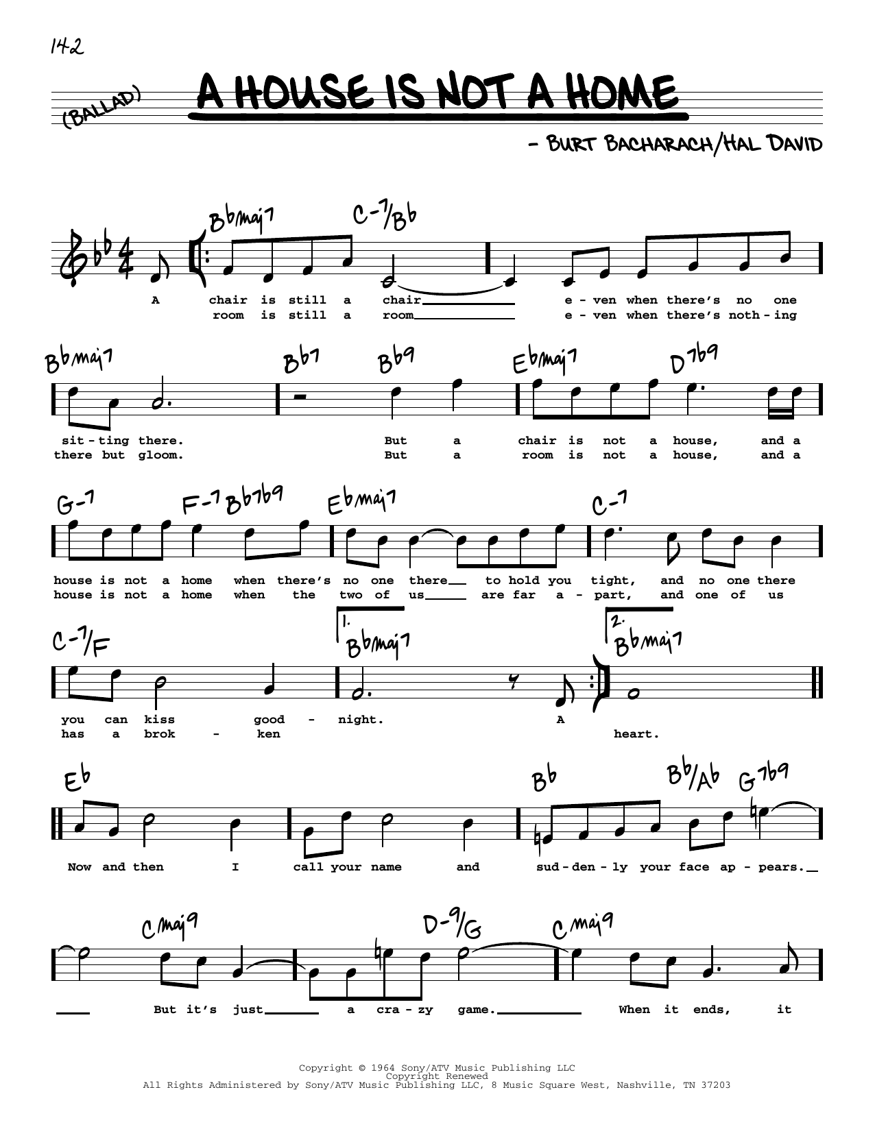 Bacharach & David A House Is Not A Home (High Voice) Sheet Music Notes & Chords for Real Book – Melody, Lyrics & Chords - Download or Print PDF
