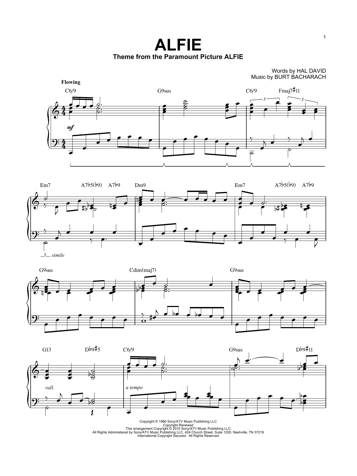 Bacharach & David Alfie [Jazz version] (arr. Brent Edstrom) Sheet Music Notes & Chords for Piano & Vocal - Download or Print PDF