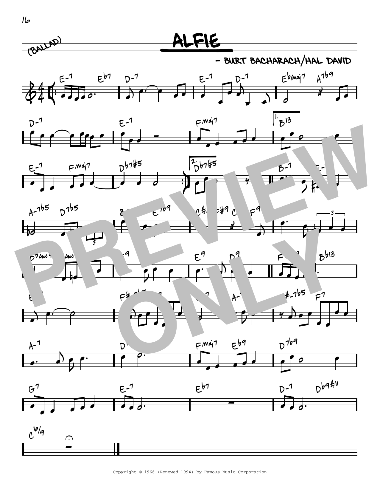 Bacharach & David Alfie [Reharmonized version] (arr. Jack Grassel) Sheet Music Notes & Chords for Real Book – Melody & Chords - Download or Print PDF