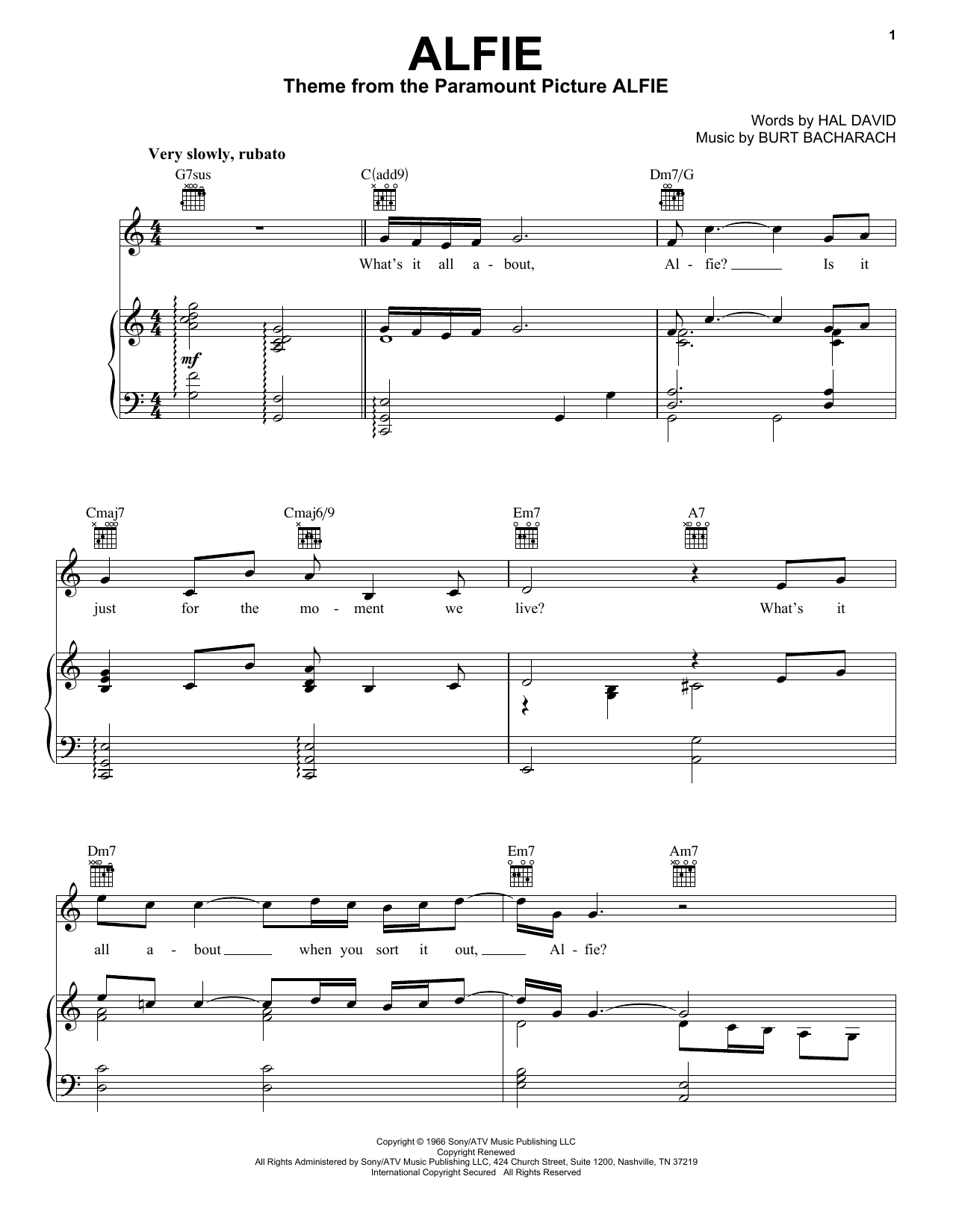 Bacharach & David Alfie Sheet Music Notes & Chords for Guitar Tab - Download or Print PDF