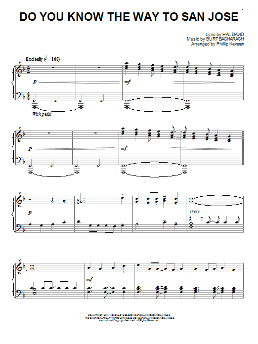 Phillip Keveren Do You Know The Way To San Jose Sheet Music Notes & Chords for Piano - Download or Print PDF