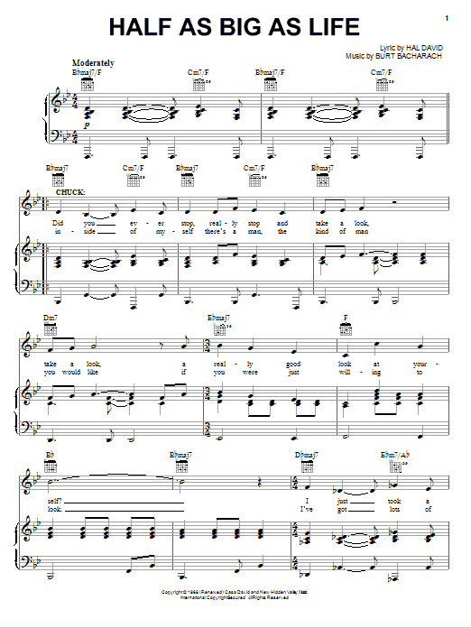 Bacharach & David Half As Big As Life Sheet Music Notes & Chords for Piano, Vocal & Guitar (Right-Hand Melody) - Download or Print PDF