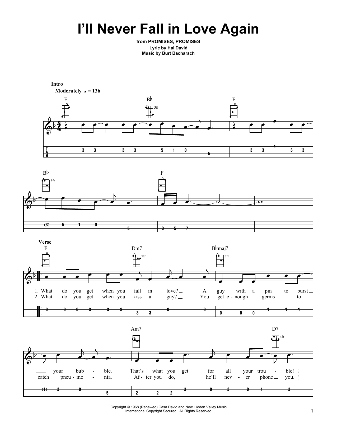 Bacharach & David I'll Never Fall In Love Again (from Promises, Promises)(arr. Bobby Westfall) Sheet Music Notes & Chords for Mandolin - Download or Print PDF