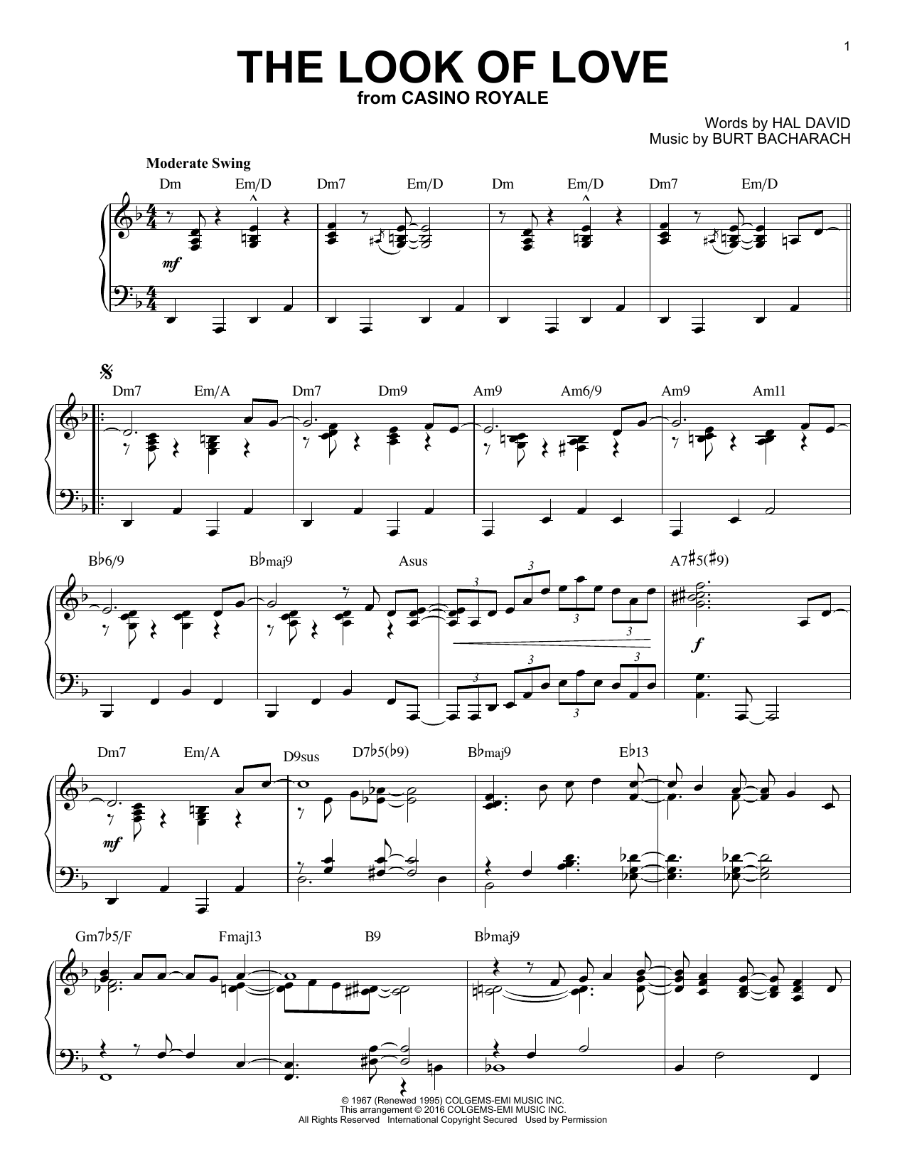 Bacharach & David The Look Of Love [Jazz version] (arr. Brent Edstrom) Sheet Music Notes & Chords for Piano & Vocal - Download or Print PDF