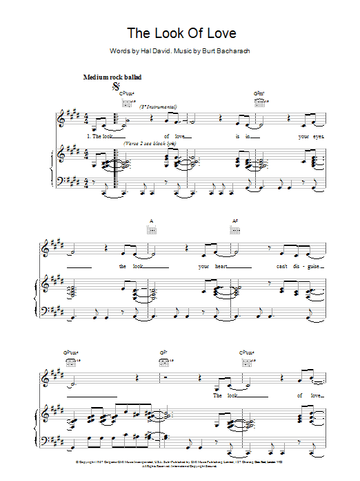 Bacharach & David The Look Of Love Sheet Music Notes & Chords for Piano, Vocal & Guitar - Download or Print PDF