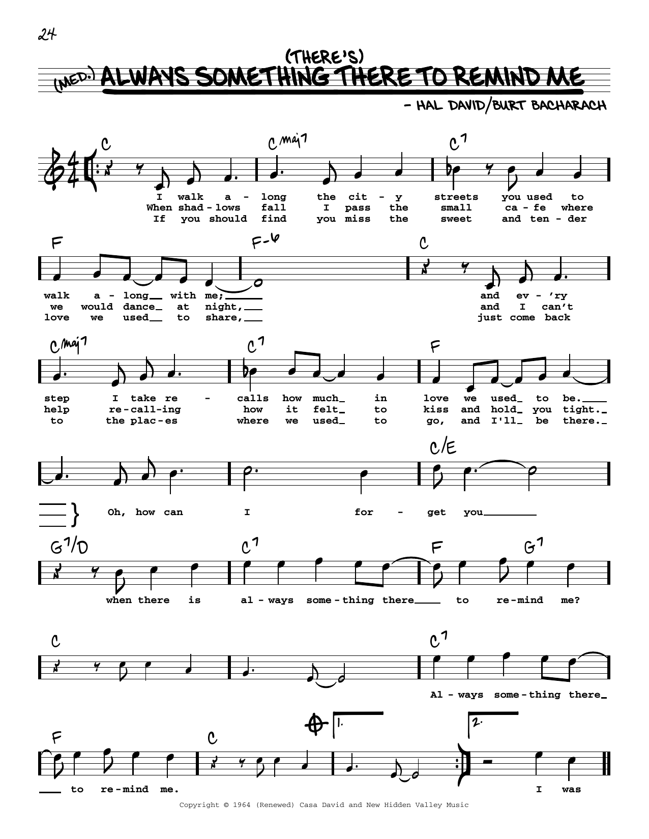 Bacharach & David (There's) Always Something There To Remind Me (High Voice) Sheet Music Notes & Chords for Real Book – Melody, Lyrics & Chords - Download or Print PDF