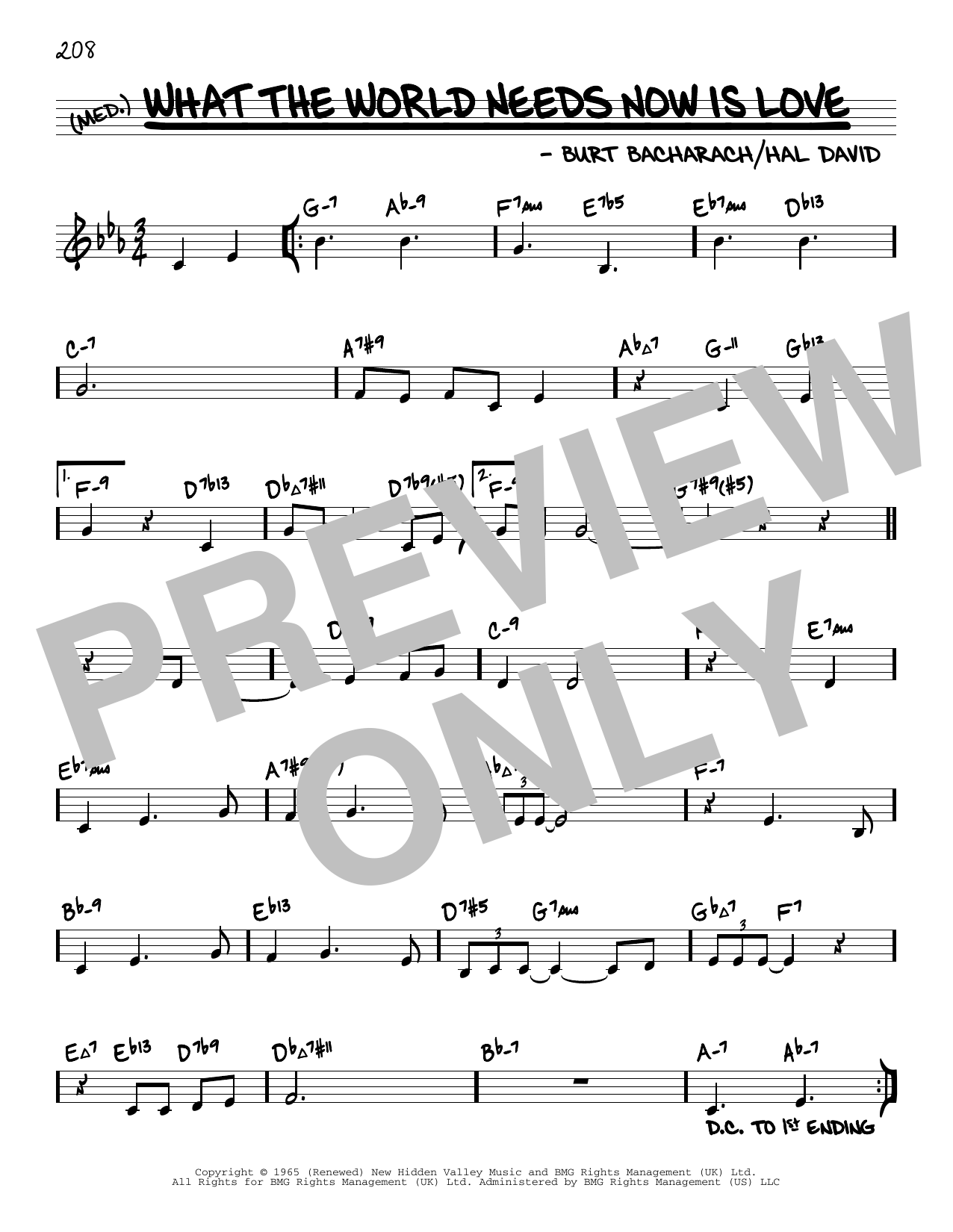 Bacharach & David What The World Needs Now Is Love (arr. David Hazeltine) Sheet Music Notes & Chords for Real Book – Enhanced Chords - Download or Print PDF