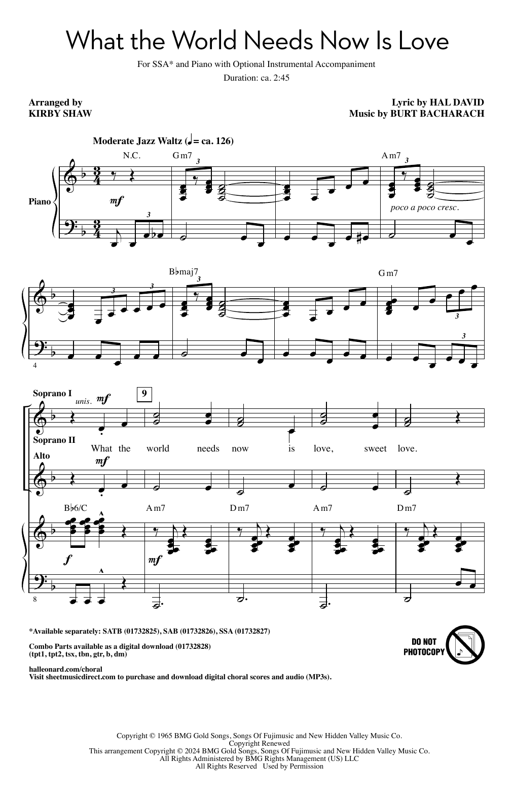 Bacharach & David What The World Needs Now Is Love (arr. Kirby Shaw) Sheet Music Notes & Chords for SAB Choir - Download or Print PDF