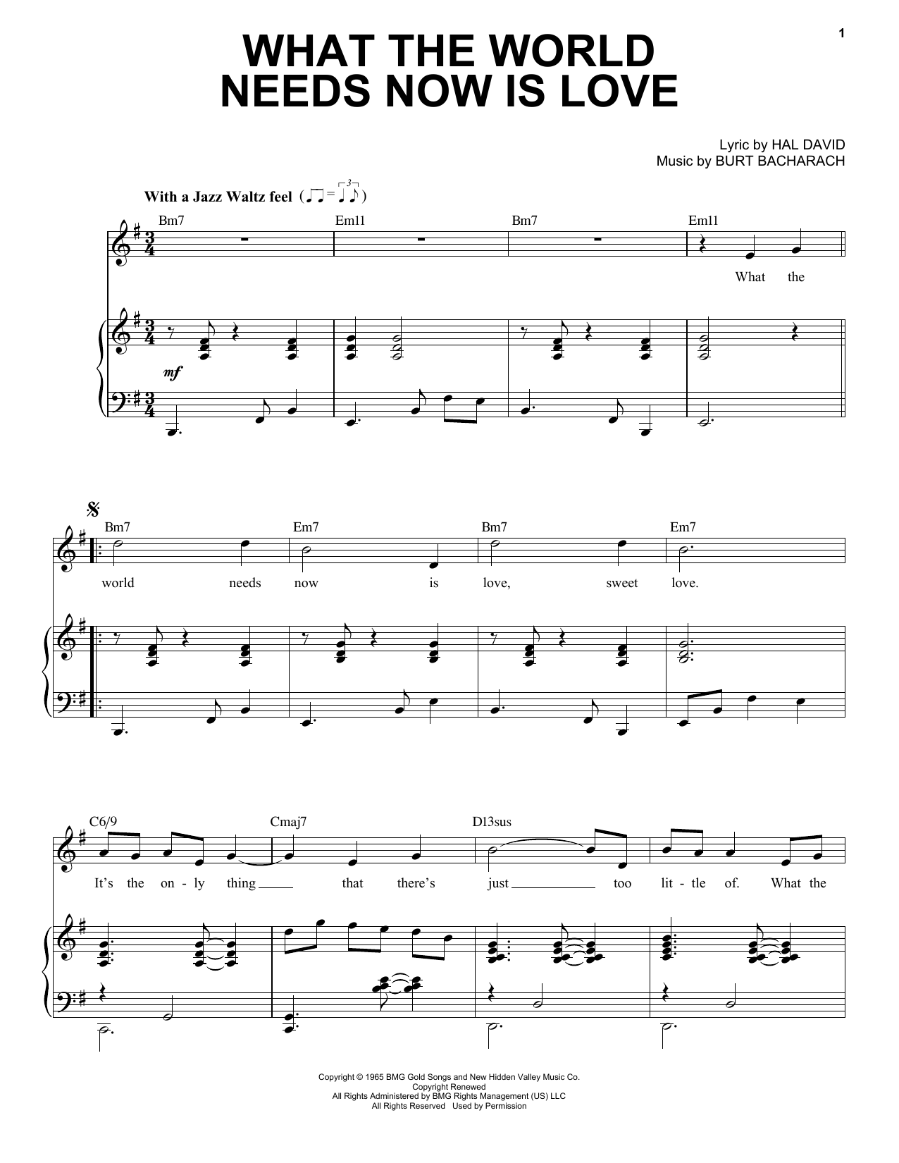 Bacharach & David What The World Needs Now Is Love [Jazz version] (arr. Brent Edstrom) Sheet Music Notes & Chords for Piano & Vocal - Download or Print PDF