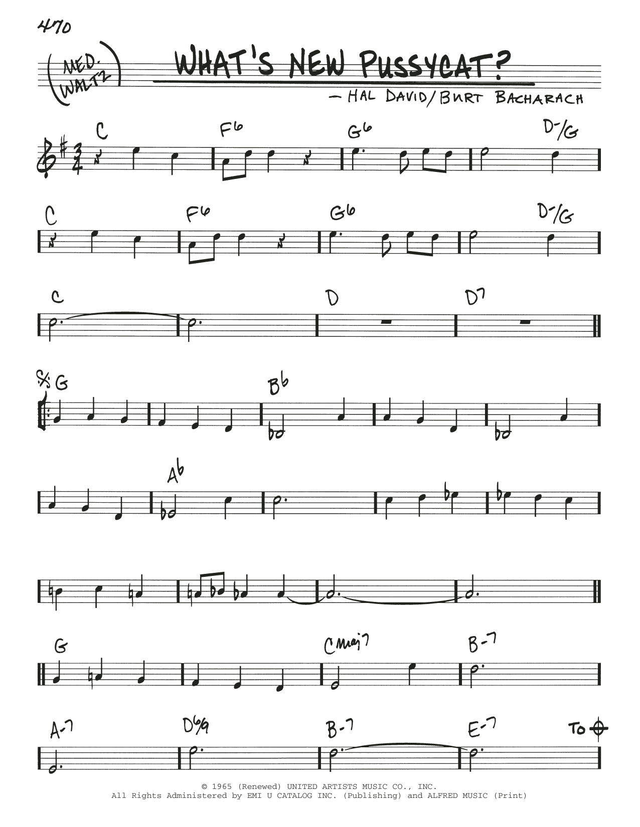 Bacharach & David What's New Pussycat? Sheet Music Notes & Chords for Real Book – Melody & Chords - Download or Print PDF