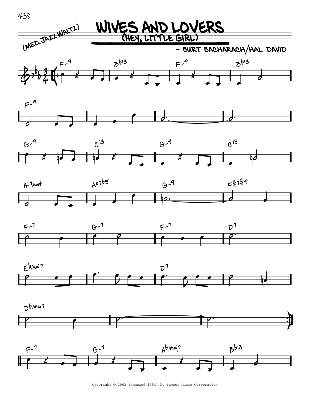 Bacharach & David Wives And Lovers (Hey, Little Girl) [Reharmonized version] (arr. Jack Grassel) Sheet Music Notes & Chords for Real Book – Melody & Chords - Download or Print PDF