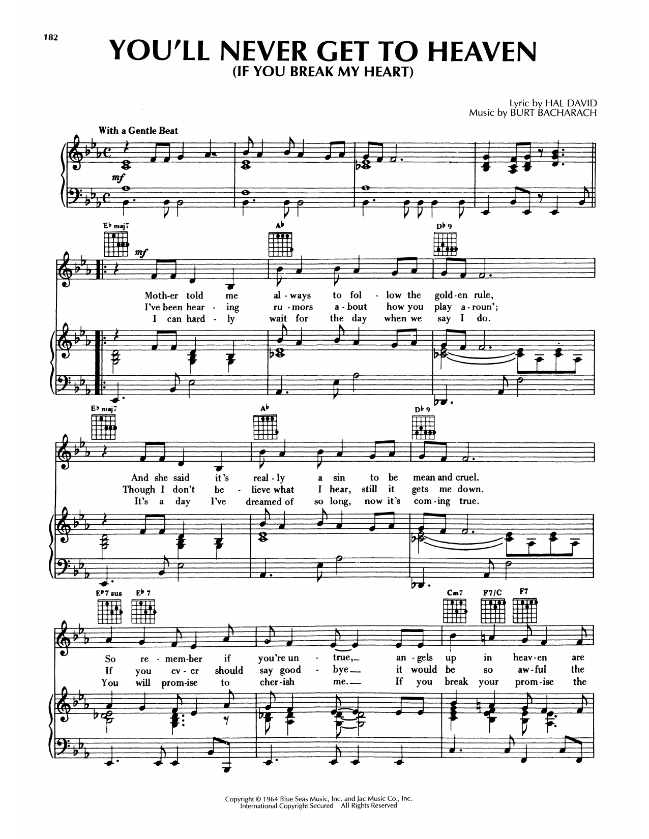 Bacharach & David You'll Never Get To Heaven (If You Break My Heart) Sheet Music Notes & Chords for Piano, Vocal & Guitar Chords (Right-Hand Melody) - Download or Print PDF