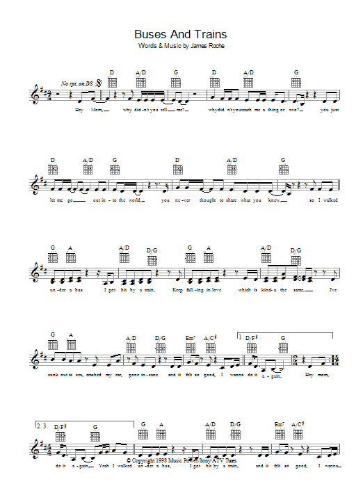 Bachelor Girl Buses And Trains Sheet Music Notes & Chords for Melody Line, Lyrics & Chords - Download or Print PDF