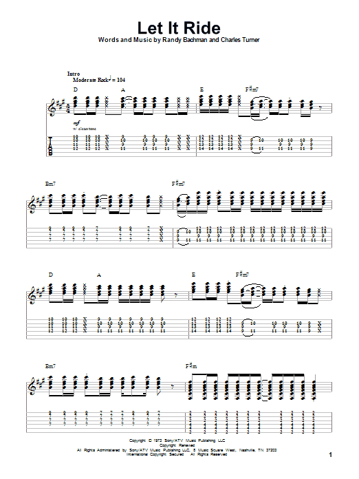 Bachman-Turner Overdrive Let It Ride Sheet Music Notes & Chords for Guitar Tab - Download or Print PDF