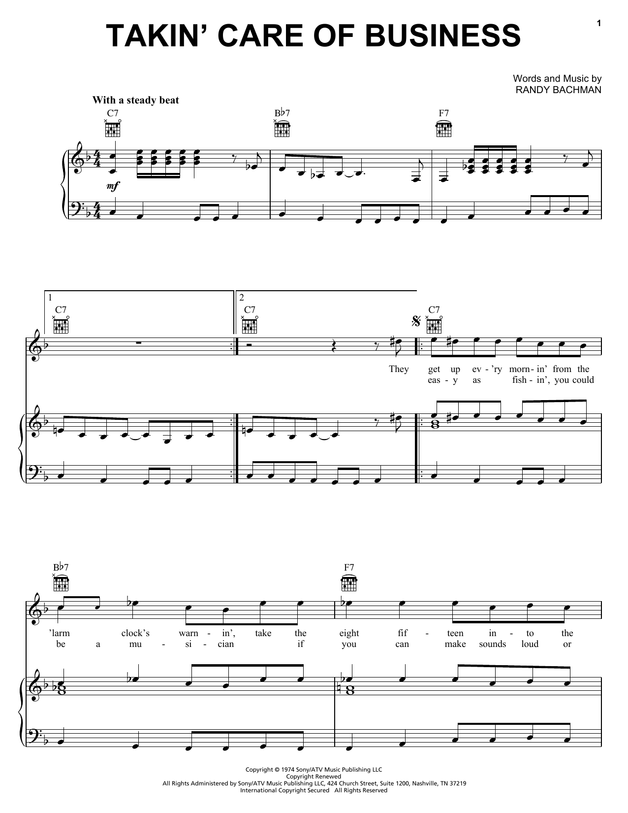 Bachman-Turner Overdrive Takin' Care Of Business Sheet Music Notes & Chords for Alto Saxophone - Download or Print PDF