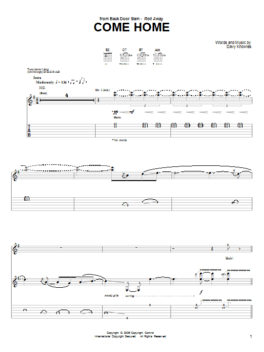 Back Door Slam Come Home Sheet Music Notes & Chords for Guitar Tab - Download or Print PDF