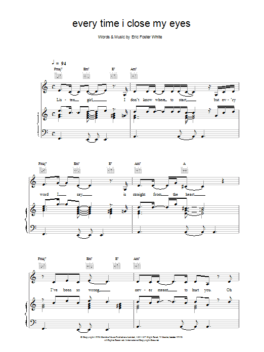 Backstreet Boys Every Time I Close My Eyes Sheet Music Notes & Chords for Piano, Vocal & Guitar (Right-Hand Melody) - Download or Print PDF Backstreet Boys Every Time I Close My Eyes Sheet Music Notes & Chords for Piano, Vocal & Guitar (Right-Hand Melody) - Download or Print PDF