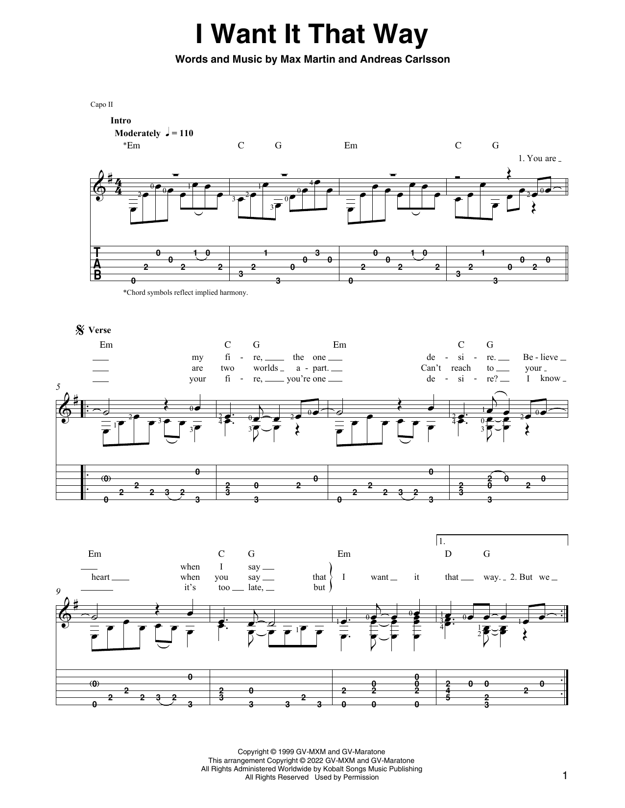 Backstreet Boys I Want It That Way (arr. Ben Pila) Sheet Music Notes & Chords for Solo Guitar - Download or Print PDF