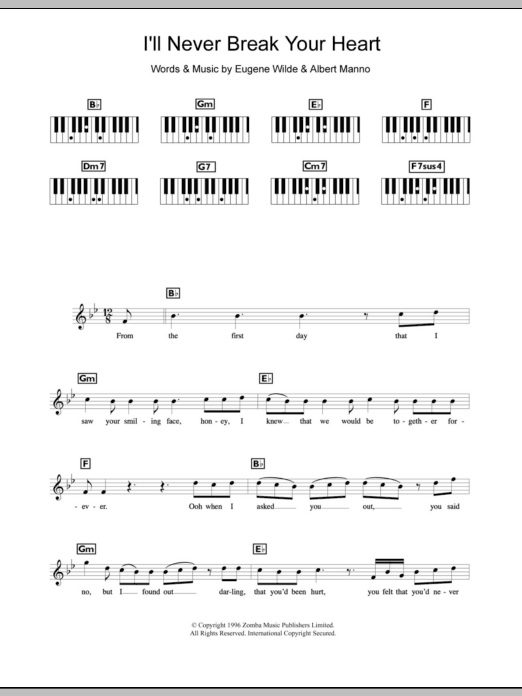 Backstreet Boys I'll Never Break Your Heart Sheet Music Notes & Chords for Keyboard - Download or Print PDF