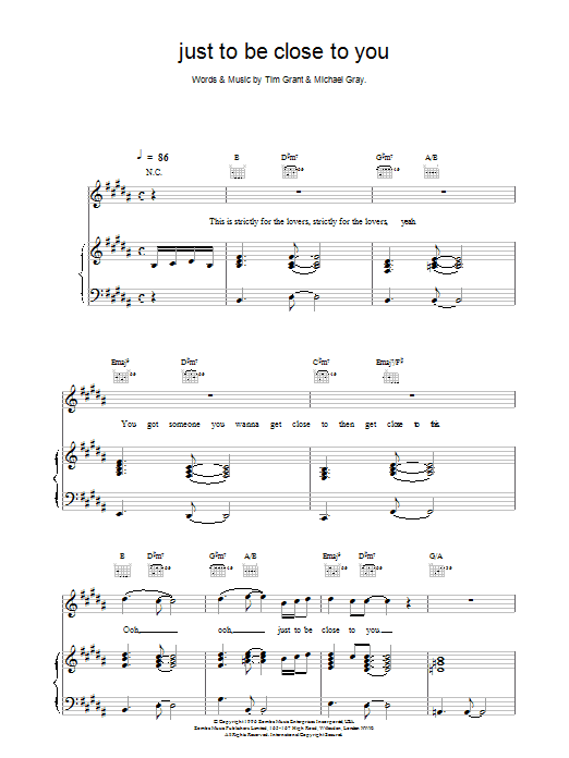 Backstreet Boys Just To Be Close To You Sheet Music Notes & Chords for Piano, Vocal & Guitar (Right-Hand Melody) - Download or Print PDF