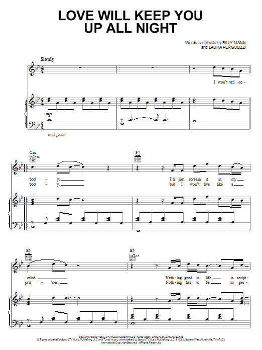 Backstreet Boys Love Will Keep You Up All Night Sheet Music Notes & Chords for Piano, Vocal & Guitar (Right-Hand Melody) - Download or Print PDF
