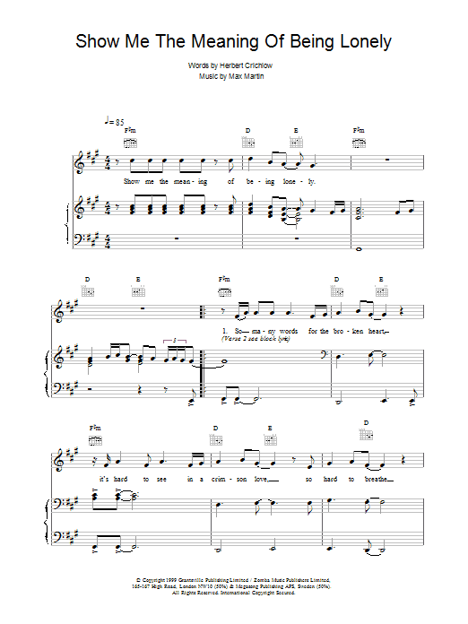 Backstreet Boys Show Me The Meaning Of Being Lonely Sheet Music Notes & Chords for Piano, Vocal & Guitar (Right-Hand Melody) - Download or Print PDF