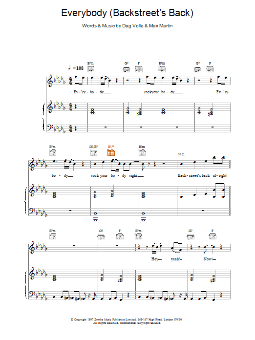 Preview Backstreet Boys Everybody (Backstreet's Back) Pop sheet music, notes and chords for Keyboard, SKU: 109168 Everybody (Backstreet's Back) sheet music