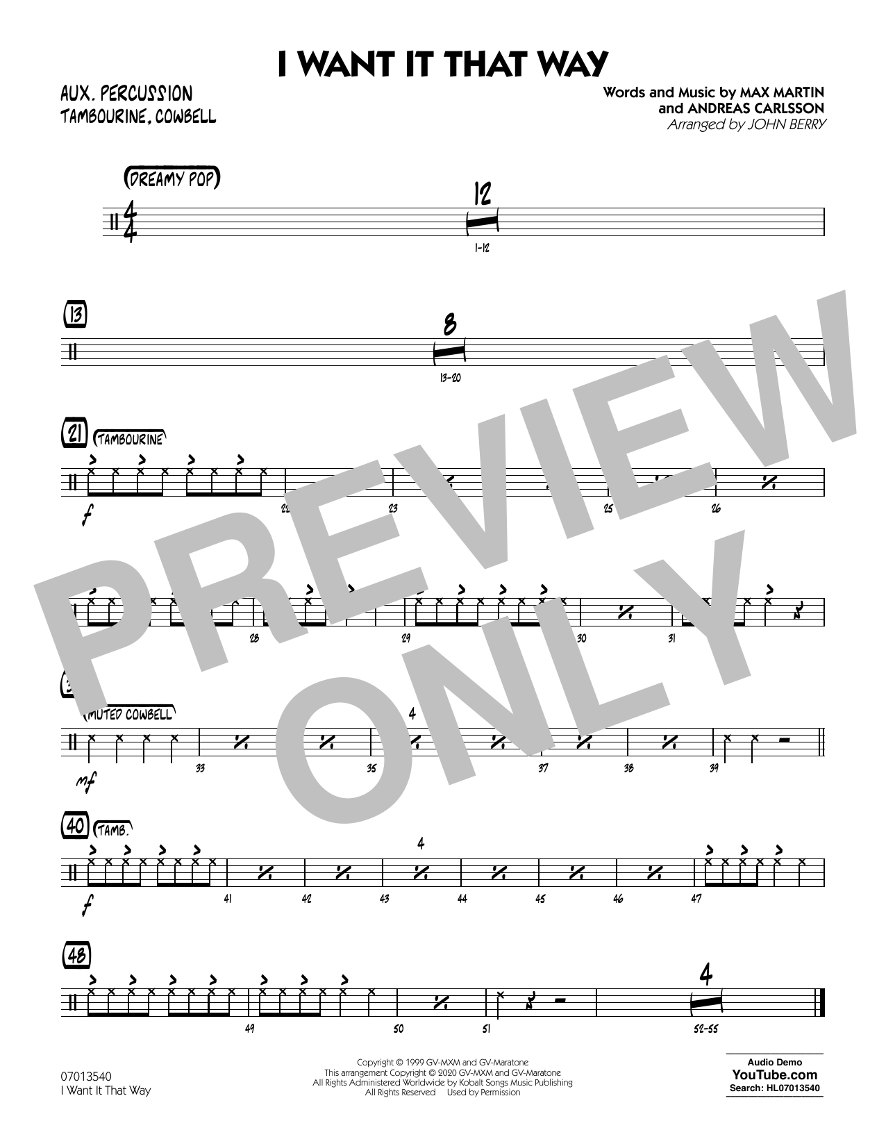 Backstreet Boys I Want It That Way Arr John Berry Aux Percussion Sheet Music Notes Download Pdf Score Printable Backstreet Boys I Want It That Way Arr John Berry Aux Percussion Sheet Music Notes Download Pdf Score Printable
