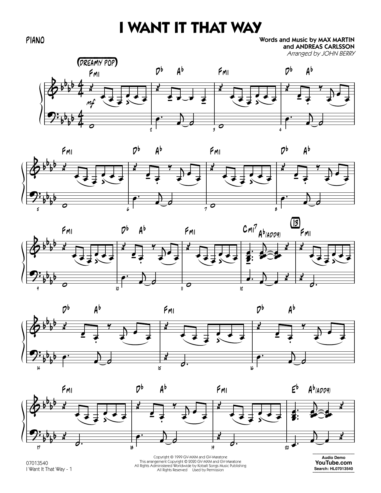 Backstreet Boys I Want It That Way Arr John Berry Piano Sheet Music Notes Download Pdf Score Printable Backstreet Boys I Want It That Way Arr John Berry Piano Sheet Music Notes Download Pdf Score Printable