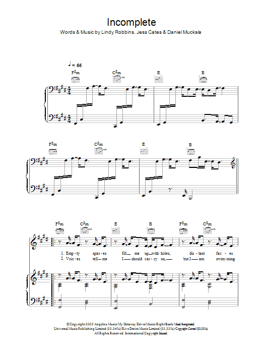 Incomplete sheet music