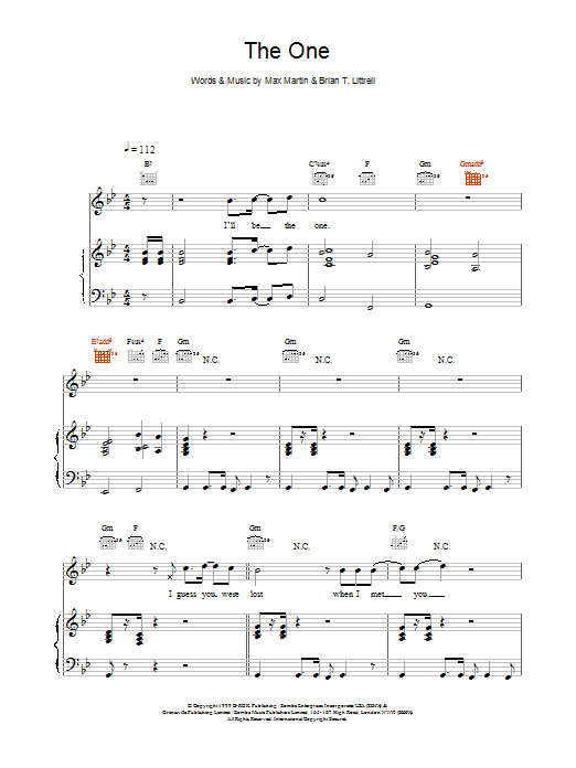 Preview Backstreet Boys The One Pop sheet music, notes and chords for Piano, Vocal & Guitar, SKU: 17629 The One sheet music