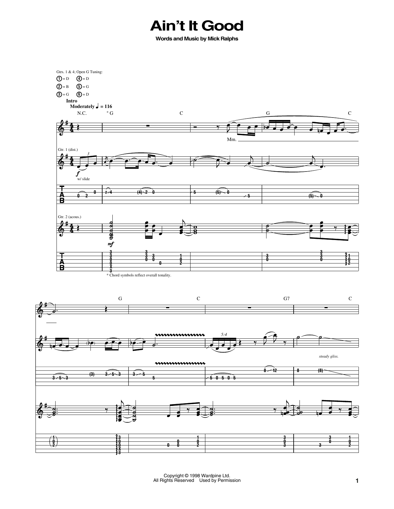 Bad Company Ain't It Good Sheet Music Notes & Chords for Guitar Tab - Download or Print PDF