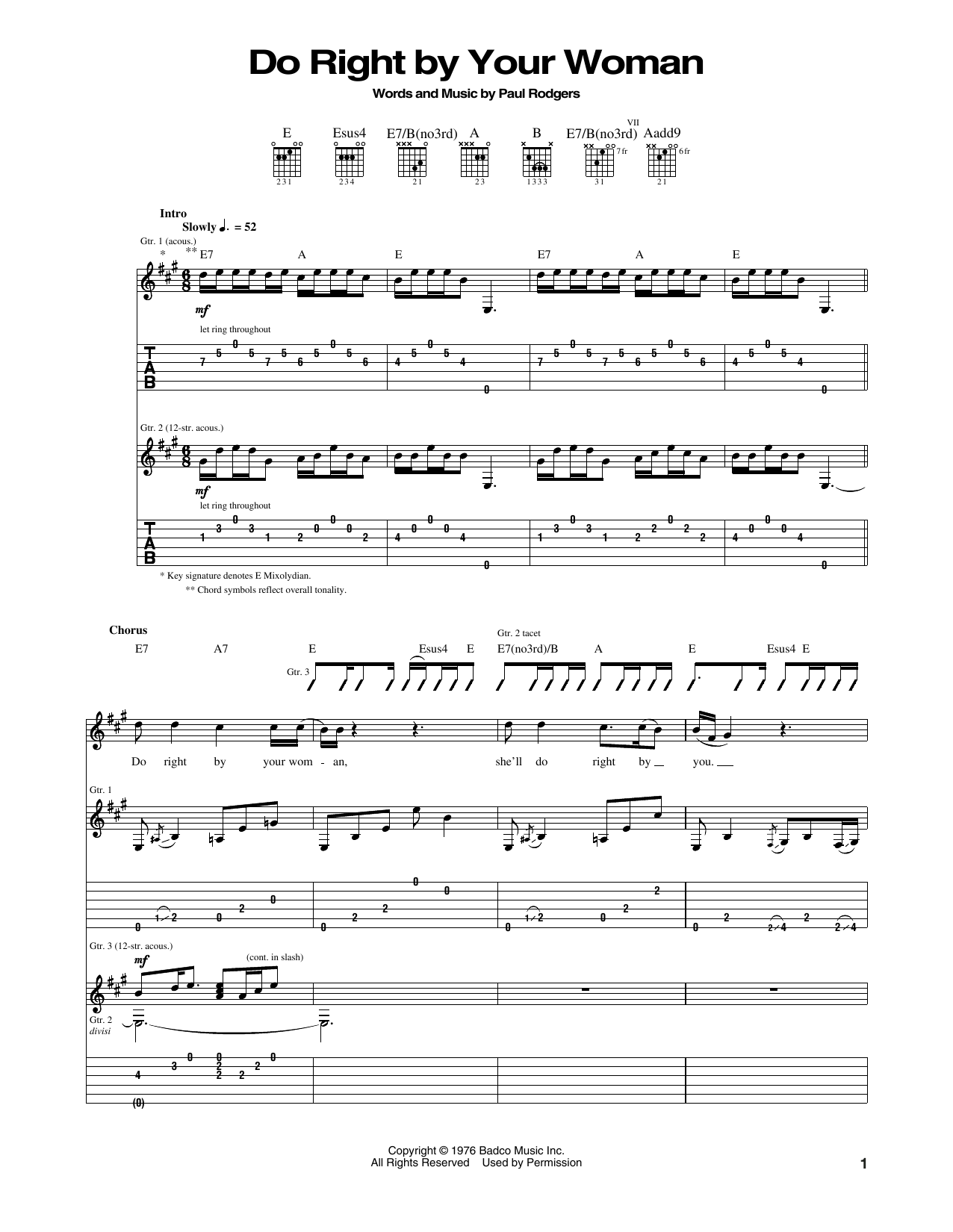 Bad Company Do Right By Your Woman Sheet Music Notes & Chords for Guitar Tab - Download or Print PDF