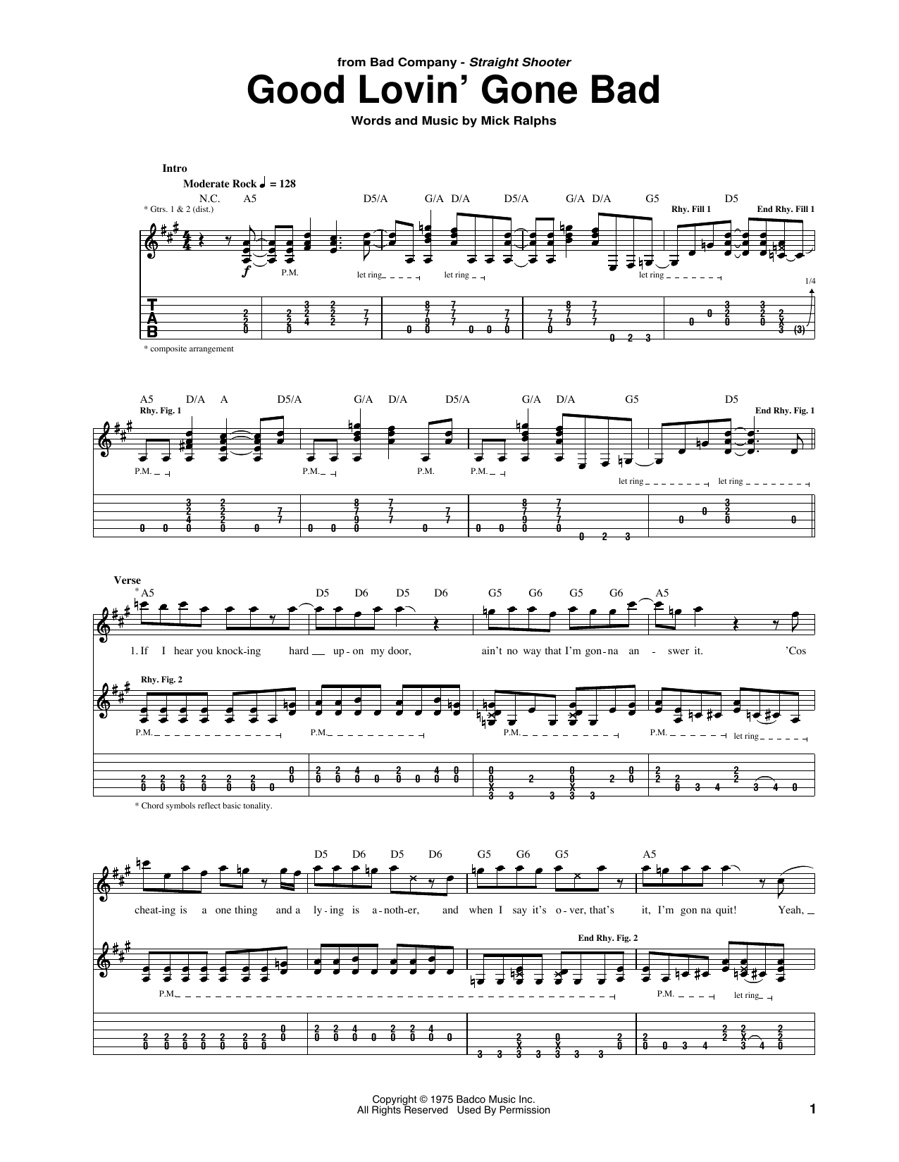 Bad Company Good Lovin' Gone Bad Sheet Music Notes & Chords for Guitar Tab - Download or Print PDF