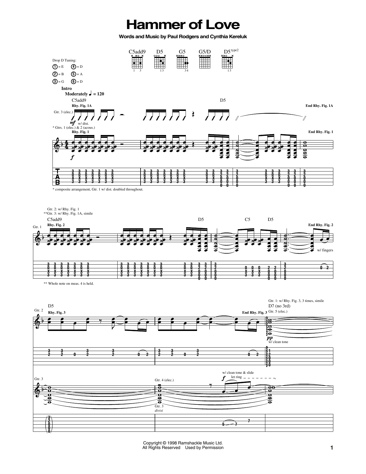 Bad Company Hammer Of Love Sheet Music Notes & Chords for Guitar Tab - Download or Print PDF